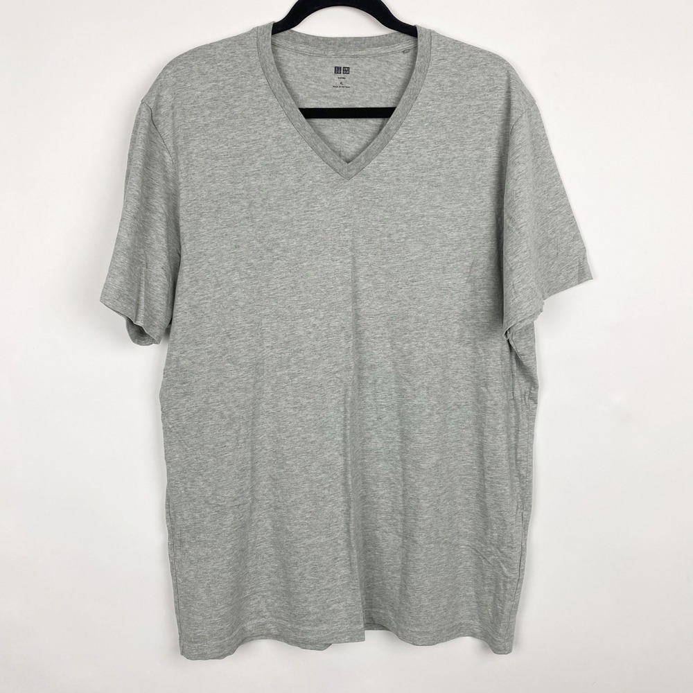 Uniqlo Supima Cotton V-Neck Short Sleeve T-Shirt Mens XL Heather Grey